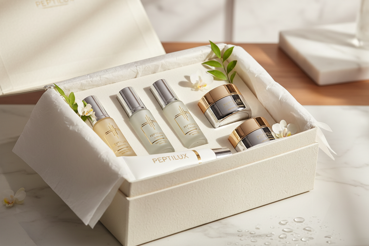 Luxury Skin Care Set
Des combinaisons irrésistibles de produits cosmétiques Peptilux dans des coffrets élégantes.
Créez votre propre routine de beauté à un prix abordable.